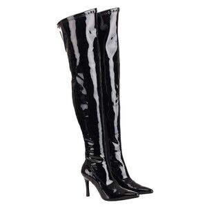 Black Patent Over-the-Knee Pretty Woman Boots Faux Patent Leather Size 10
